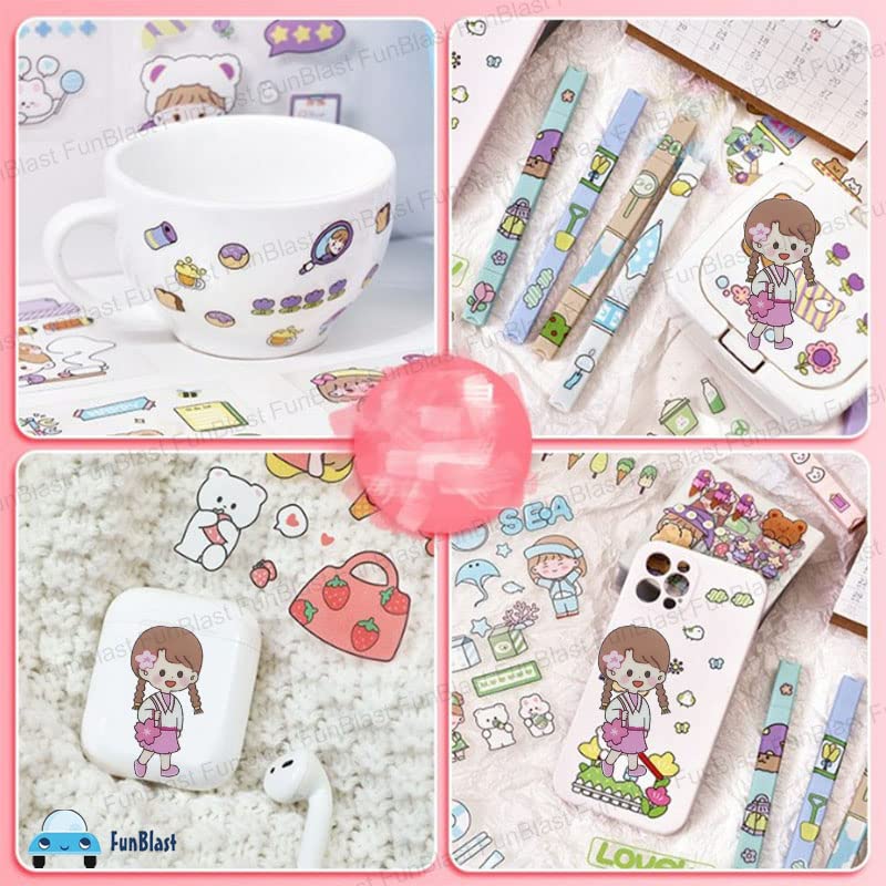 FunBlast Pvc Baby Theme Kawaii Stickers -100 Sheets Cute Washi Stickers For Metal For Project,Japanese Style Girls, Stationery Item For Kids,Journals,Scrapbooking,Diy Arts & Crafts,Removable,18.2 cm - Image 4