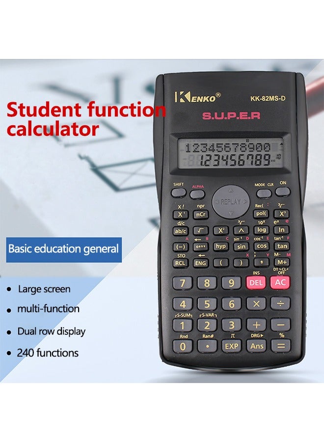Scientific Calculator 240 Functions 2-Line 10+2 Digits Written Display - Ideal for Students and Teachers, Black