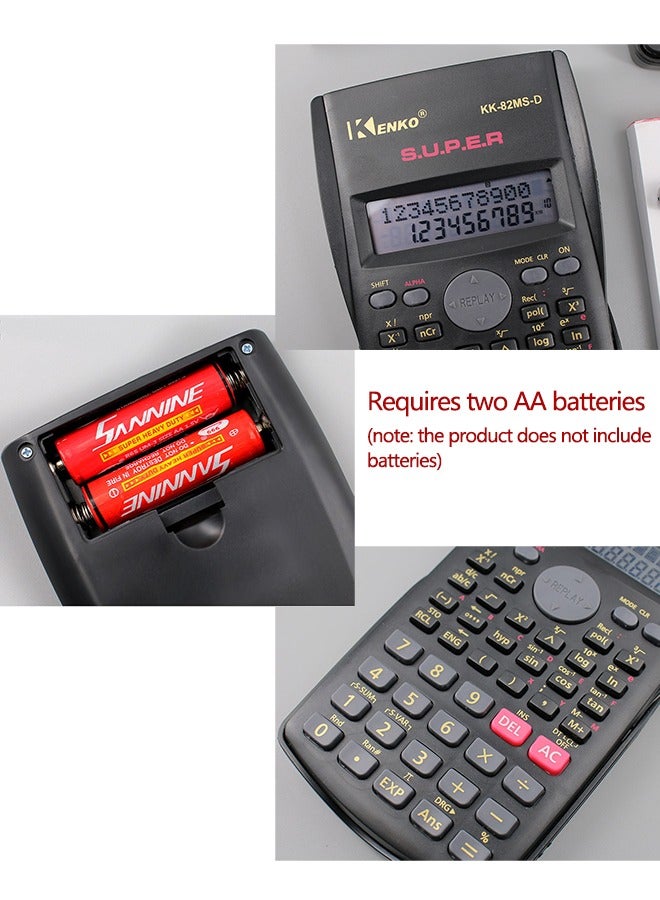 Scientific Calculator 240 Functions 2-Line 10+2 Digits Written Display - Ideal for Students and Teachers, Black
