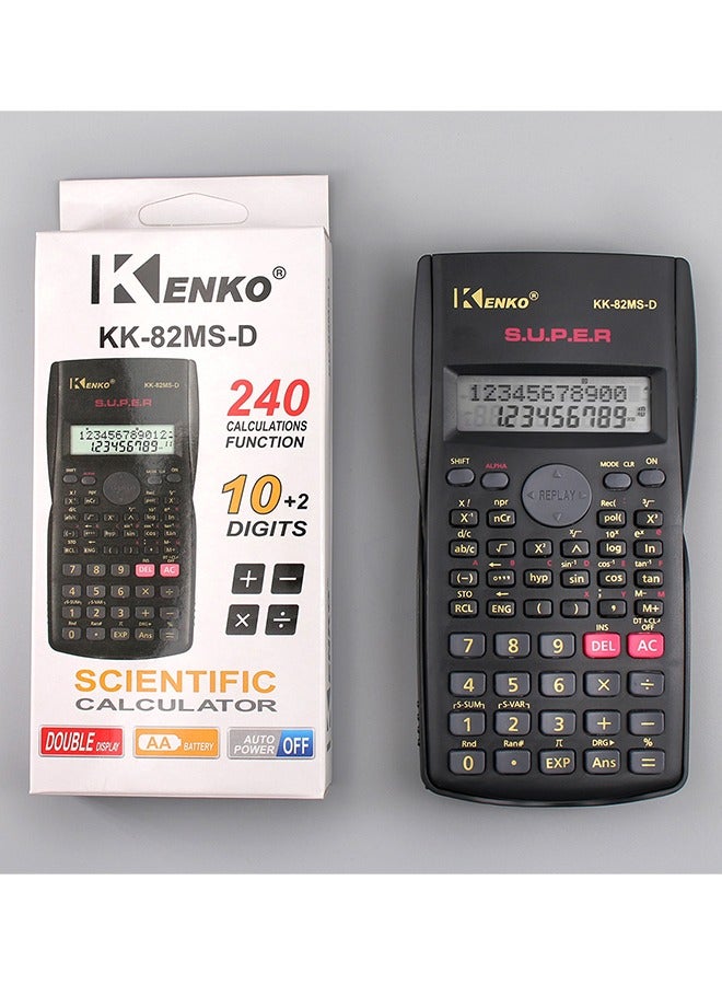 Scientific Calculator 240 Functions 2-Line 10+2 Digits Written Display - Ideal for Students and Teachers, Black