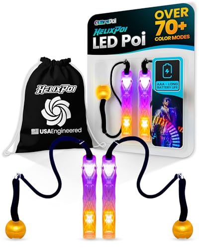 UltraPoi HelixPoi Set wLED Knob Handles 70 Color Modes LED Poi Glow Stick Lights wSoft Durable Cases Adjustable Leashes Ideal Flow Arts for Music Festivals Parties Raves - Image 1