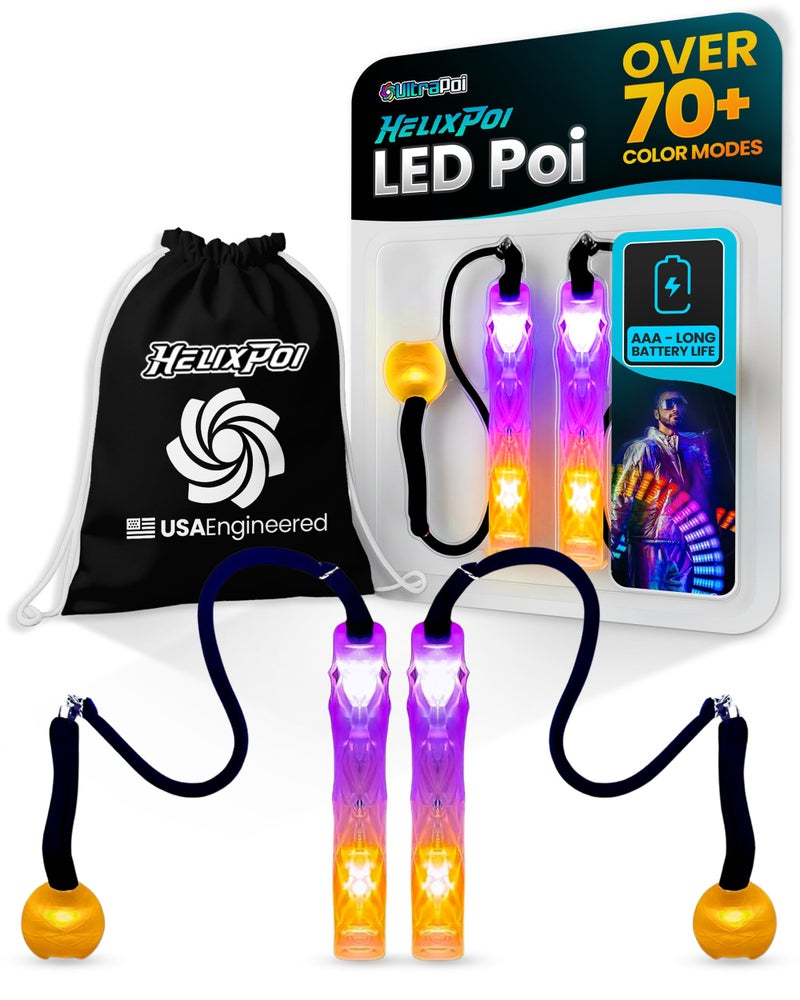 UltraPoi HelixPoi Set wLED Knob Handles 70 Color Modes LED Poi Glow Stick Lights wSoft Durable Cases Adjustable Leashes Ideal Flow Arts for Music Festivals Parties Raves - Image 3