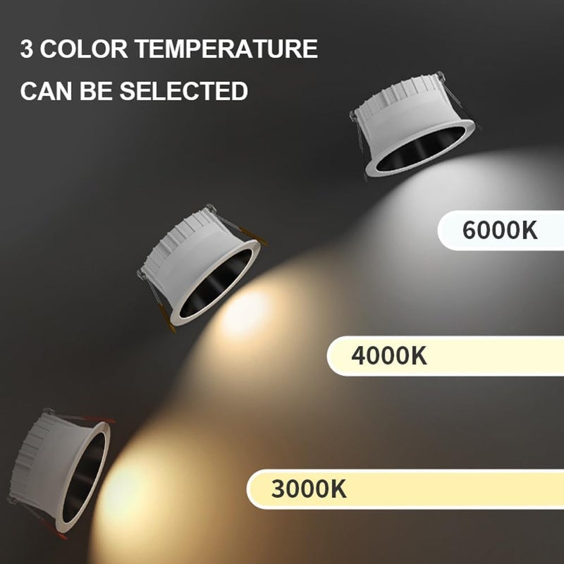 LED Recessed Downlight Round Aluminum Can Lights Baffle Trim Deep Anti-Glare Daylight Retrofit Downlight for Living Room Corridor Lighting Simple Retrofit Installation Cut Size：75mm - Image 4