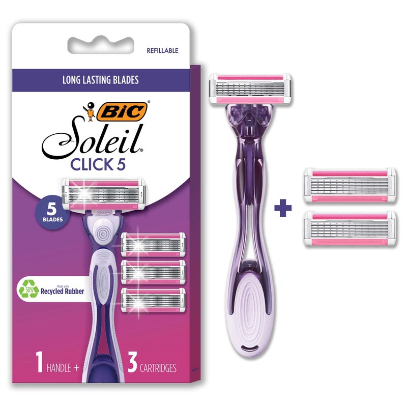 BIC Click 5 Soleil Women's Disposable Razors; 5 Blades With a Moisture Strip For a Smoother Shave; 1 Handle and 3 Cartridges; 4 Piece Razor Set - Image 1