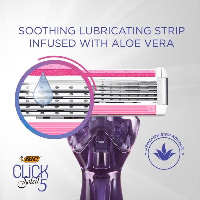 BIC Click 5 Soleil Women's Disposable Razors; 5 Blades With a Moisture Strip For a Smoother Shave; 1 Handle and 3 Cartridges; 4 Piece Razor Set - Image 2