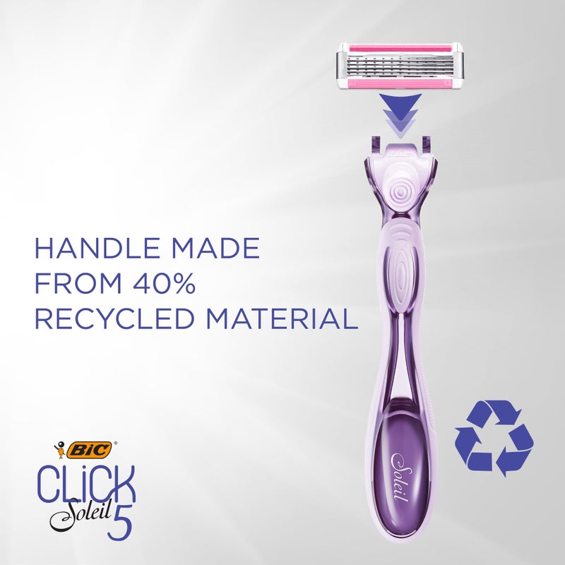 BIC Click 5 Soleil Women's Disposable Razors; 5 Blades With a Moisture Strip For a Smoother Shave; 1 Handle and 3 Cartridges; 4 Piece Razor Set - Image 4