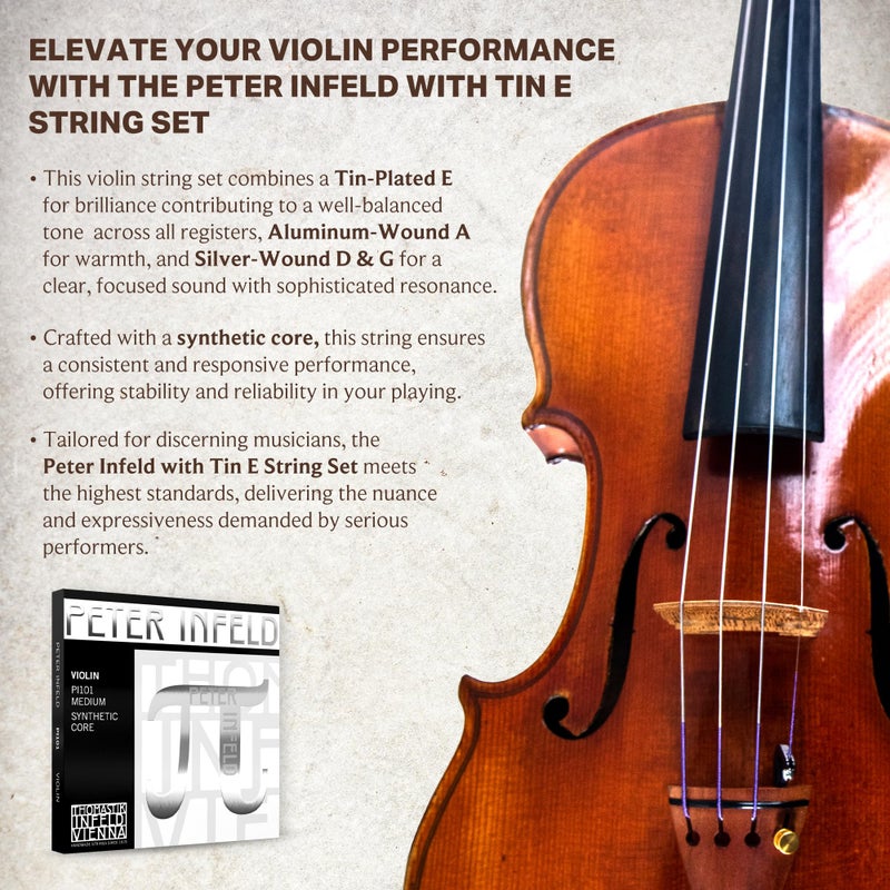 Thomastik-Infeld Peter Infeld Violin String Set, 4/4 Size, Medium Tension - PI101 - Synthetic Core A, D, G with Tin-Plated E - Outstanding Projection & Playability, Wide Range of Sound Colors - Image 4