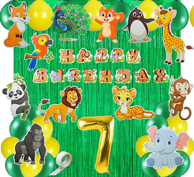 FI - FLICK IN 50 pcs 7th Birthday Jungle Theme Decoration for Boys Safari Animals Cutouts Animal Banner Lion King Decoration 7th Birthday Decoration for Boys Animal Theme Party (Pack of 50,Multicolor) - Image 1