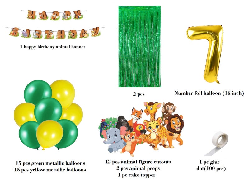 FI - FLICK IN 50 pcs 7th Birthday Jungle Theme Decoration for Boys Safari Animals Cutouts Animal Banner Lion King Decoration 7th Birthday Decoration for Boys Animal Theme Party (Pack of 50,Multicolor) - Image 2