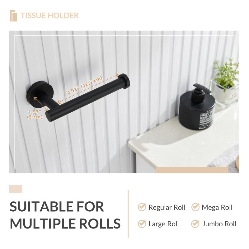 APLusee Matte Black Toilet Paper Holder, Stainless Steel Tissue Roll Hanger, Round TP Dispenser Wall Mount for Bathroom, Kitchen, Washroom - Image 2