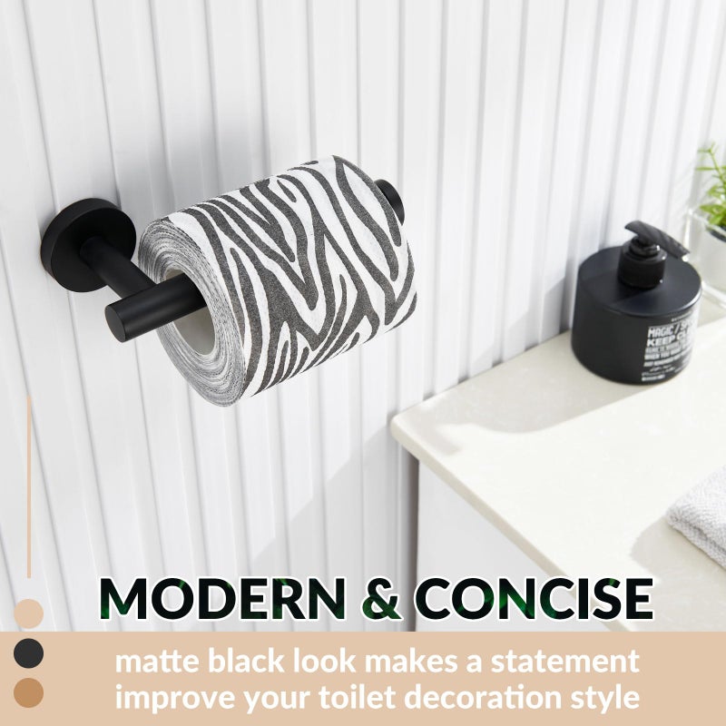 APLusee Matte Black Toilet Paper Holder, Stainless Steel Tissue Roll Hanger, Round TP Dispenser Wall Mount for Bathroom, Kitchen, Washroom - Image 3