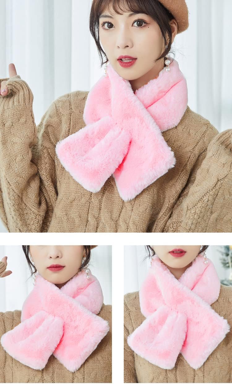 Newfancy Kids Winter Rainbow Scarf Gradient Cross Tie Collar Fluffy Fur Plush Shawl Wrap Neck Warmer for Toddler Girls Boys - Image 2