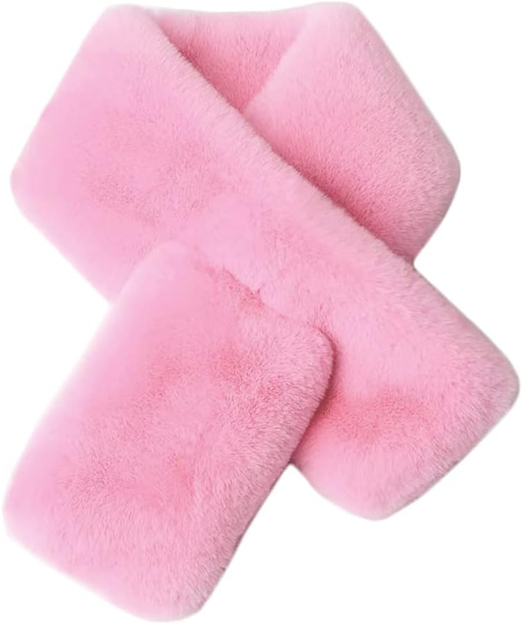 Newfancy Kids Winter Rainbow Scarf Gradient Cross Tie Collar Fluffy Fur Plush Shawl Wrap Neck Warmer for Toddler Girls Boys - Image 1