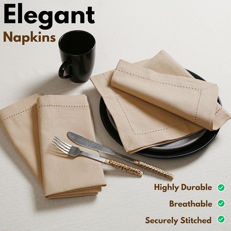 Native Fab Cloth Napkins Set of 4 100 Cotton Hemstitch Mitered Corners 18x 18 Soft Washable Absorbent Reusable Premium Linen Quality  Events Wedding Party Dinner Napkins  Beige - Image 3
