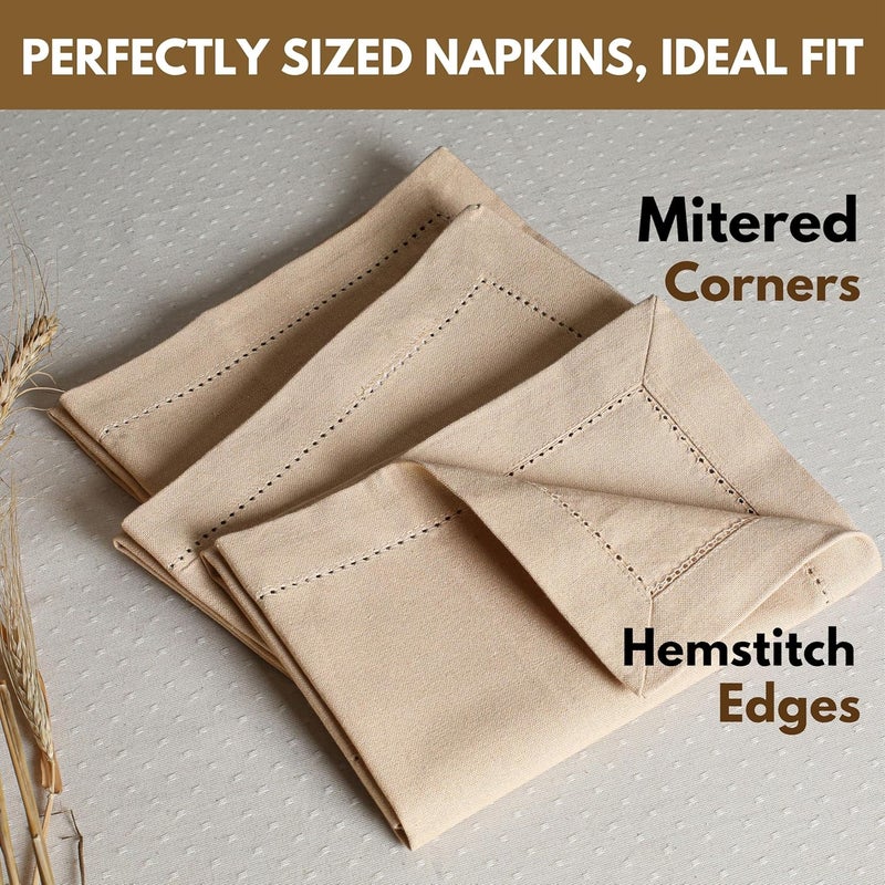 Native Fab Cloth Napkins Set of 4 100 Cotton Hemstitch Mitered Corners 18x 18 Soft Washable Absorbent Reusable Premium Linen Quality  Events Wedding Party Dinner Napkins  Beige - Image 2