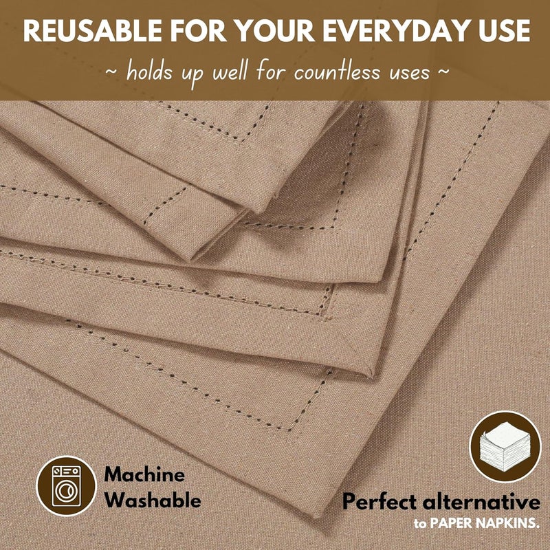 Native Fab Cloth Napkins Set of 4 100 Cotton Hemstitch Mitered Corners 18x 18 Soft Washable Absorbent Reusable Premium Linen Quality  Events Wedding Party Dinner Napkins  Beige - Image 5