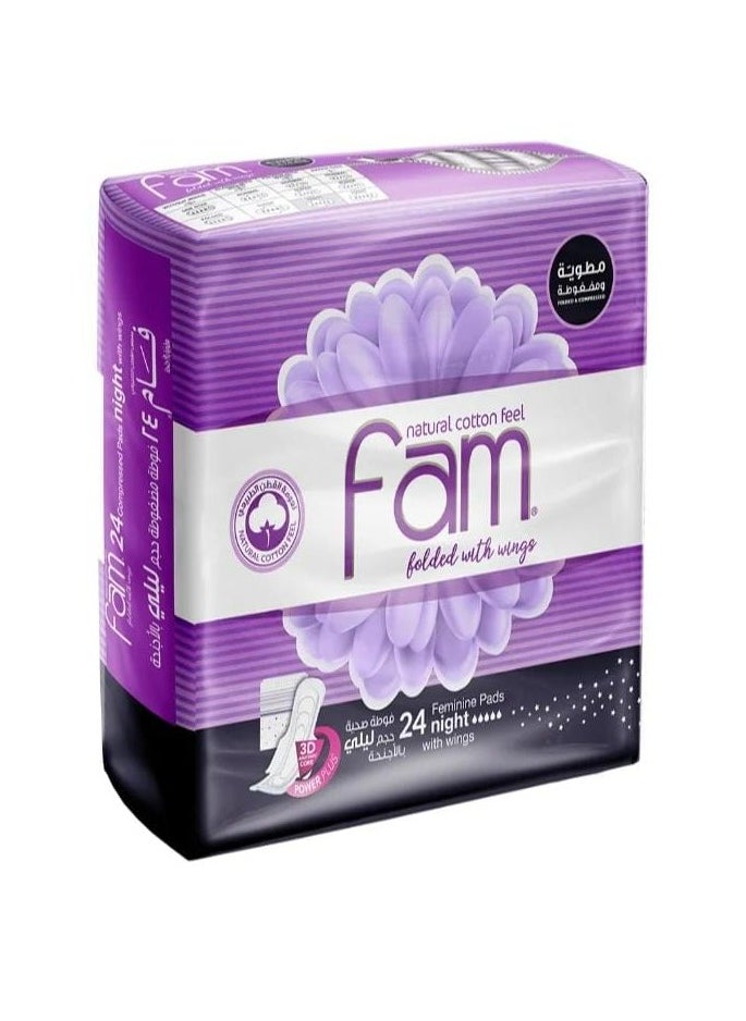 Fam - Natural Cotton Feel Fam Folded With Wings Night Pads 24 Count - Image 1