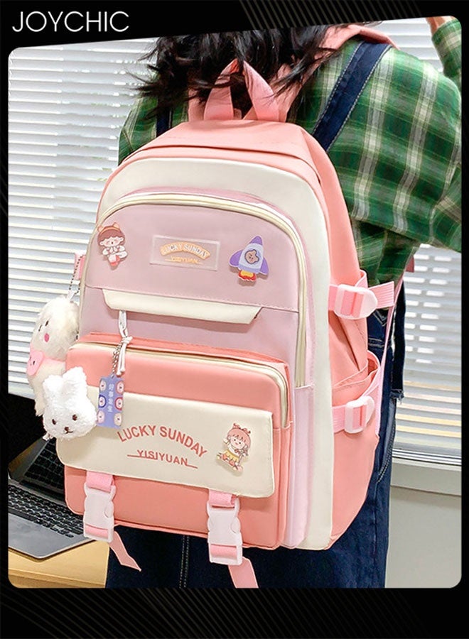 Joychic 5 Piece Large Capacity Waterproof and Wear-resistant School Backpack with Lovely Pendant Portable Multifunction School Bag for Primary Middle High School Students - Image 4