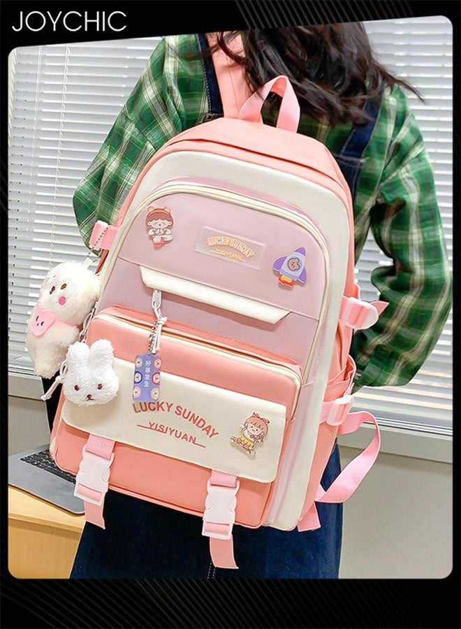 Joychic 5 Piece Large Capacity Waterproof and Wear-resistant School Backpack with Lovely Pendant Portable Multifunction School Bag for Primary Middle High School Students - Image 3