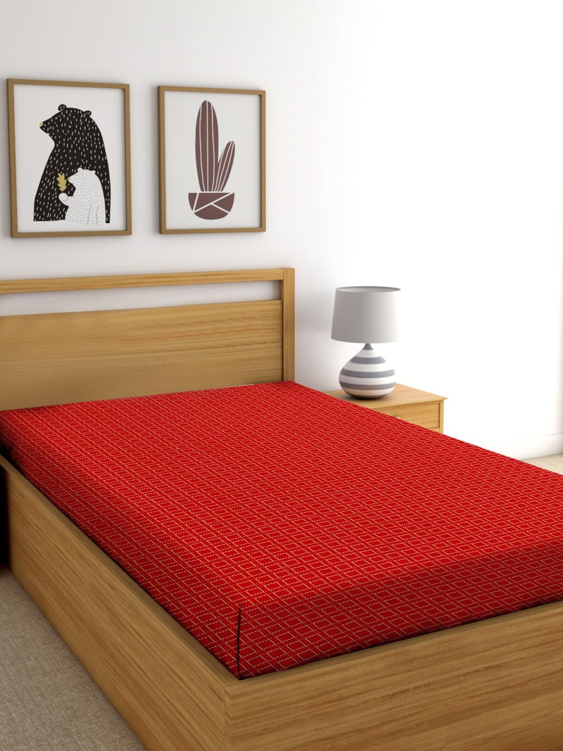RANGBHAR Handloom Cotton Single Bedsheet Without Pillow Covers, Woven Checkered Bedcover, 60 x 90 inch, Red Box - Image 2