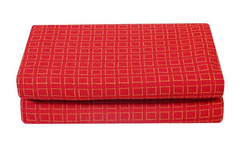 RANGBHAR Handloom Cotton Single Bedsheet Without Pillow Covers, Woven Checkered Bedcover, 60 x 90 inch, Red Box - Image 1