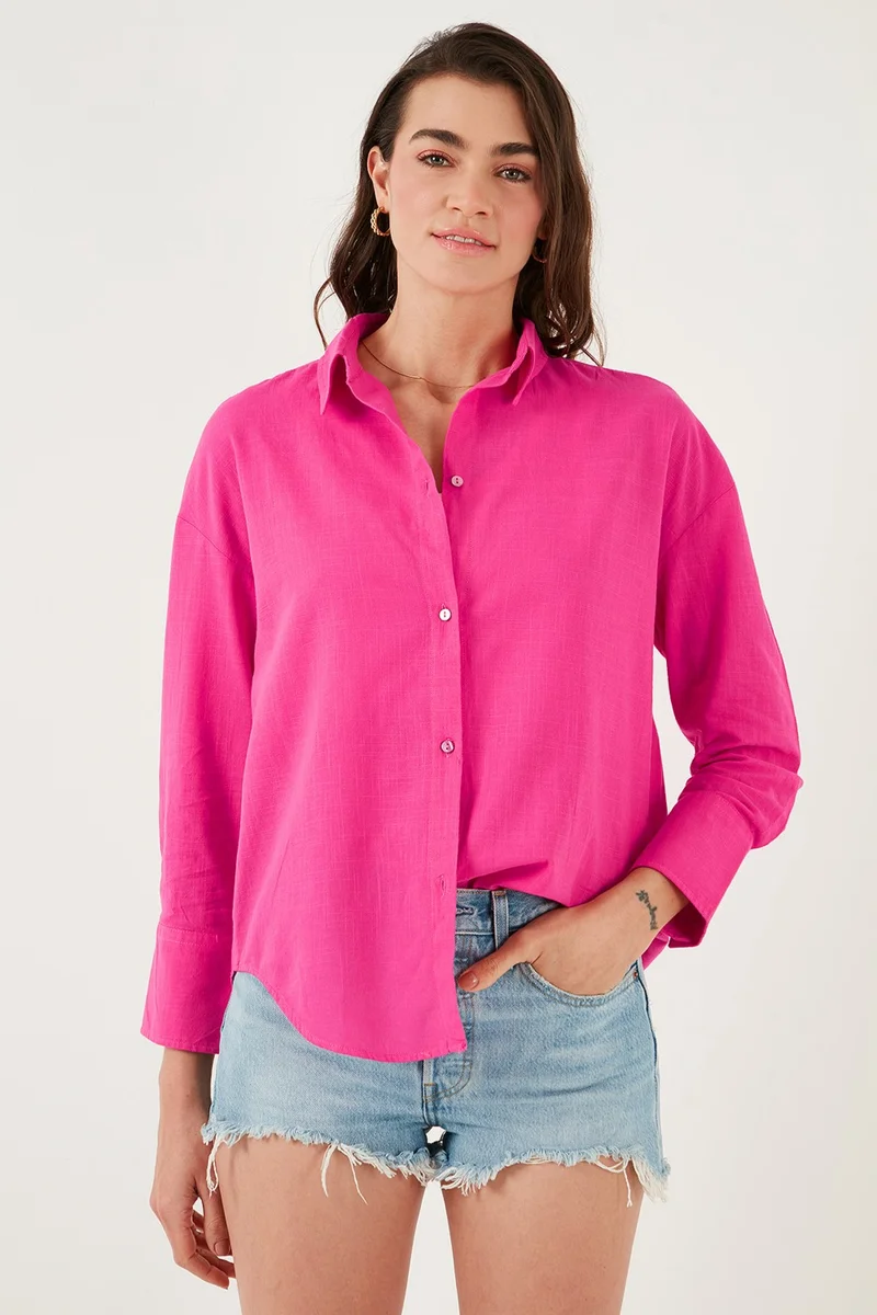 ليلا Cotton Regular Fit Long Sleeve Plain Shirt Women's Shirt CF25S168305