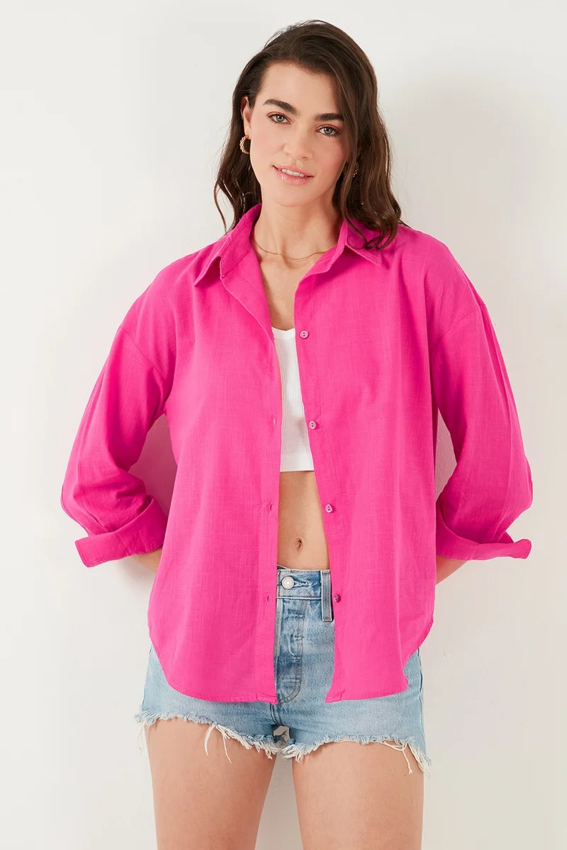 ليلا Cotton Regular Fit Long Sleeve Plain Shirt Women's Shirt CF25S168305
