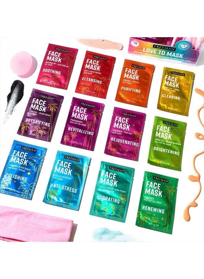 Freeman Facial Love To Mask Variety Pack: Oil Absorbing Clay, Detoxifying Charcoal, Clearing Peel Off, Hydrating Gel Cream, Exfoliating Scrub, 14 Piece Kit with Bonus Buffer and Headband - Image 4