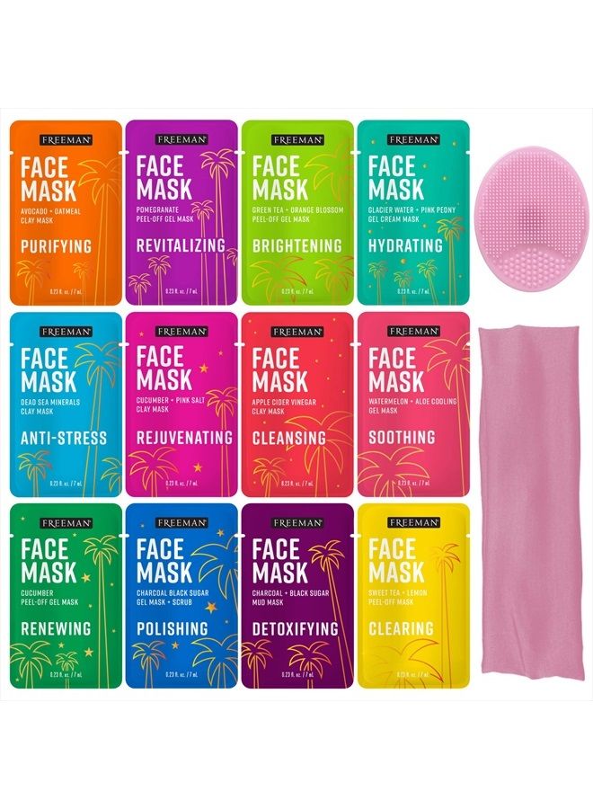 Freeman Facial Love To Mask Variety Pack: Oil Absorbing Clay, Detoxifying Charcoal, Clearing Peel Off, Hydrating Gel Cream, Exfoliating Scrub, 14 Piece Kit with Bonus Buffer and Headband - Image 2
