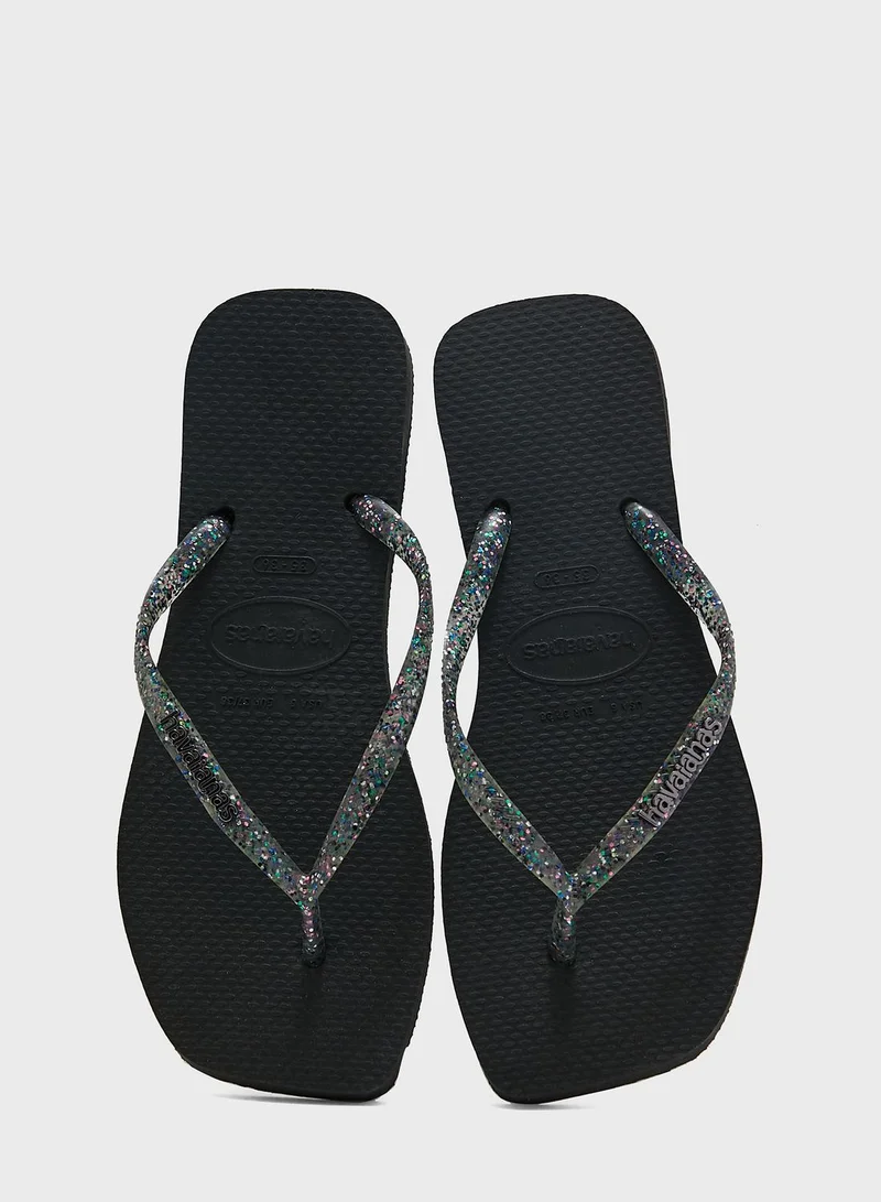 havaianas Slim Square Logo Metallic Flip Flops