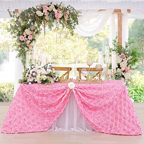 Fanqisi Pink Rosette Tablecloth 90x156 Inches Girls Baby Showe Tablecloth for Birthday Cake Table Top Decorations