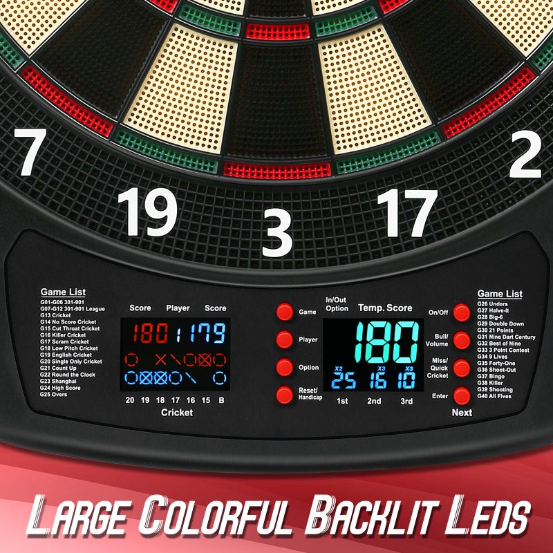 PAETAE Electronic Dart Board, Soft Tip Dartboard Set 40 Games, 427 Variants Digital Electric Dart Boards with Colorful LED, 6 Darts, 100 Tips, Power Adapter - Image 2