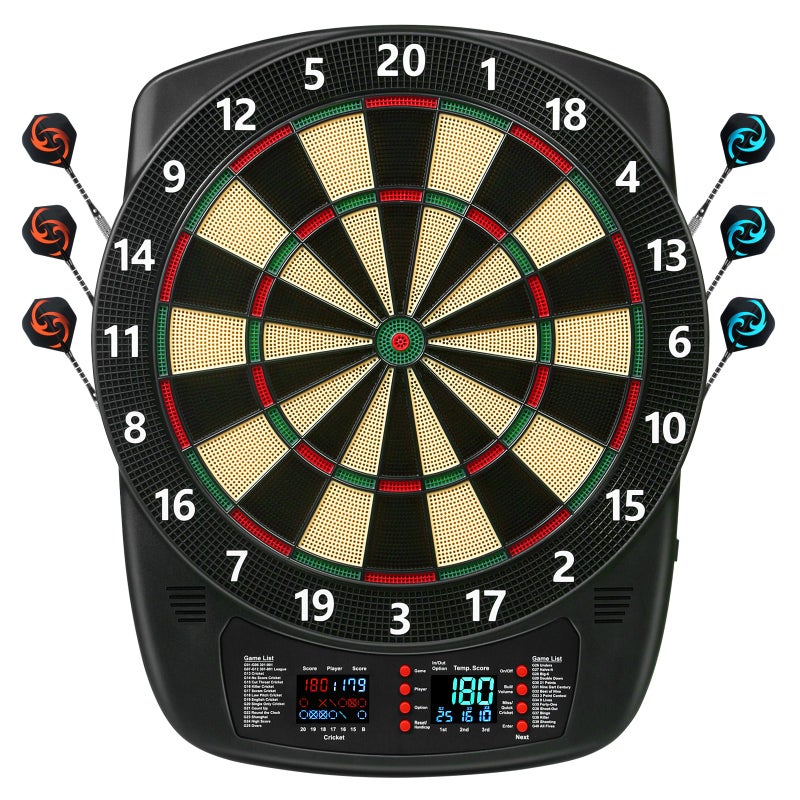 PAETAE Electronic Dart Board, Soft Tip Dartboard Set 40 Games, 427 Variants Digital Electric Dart Boards with Colorful LED, 6 Darts, 100 Tips, Power Adapter - Image 1