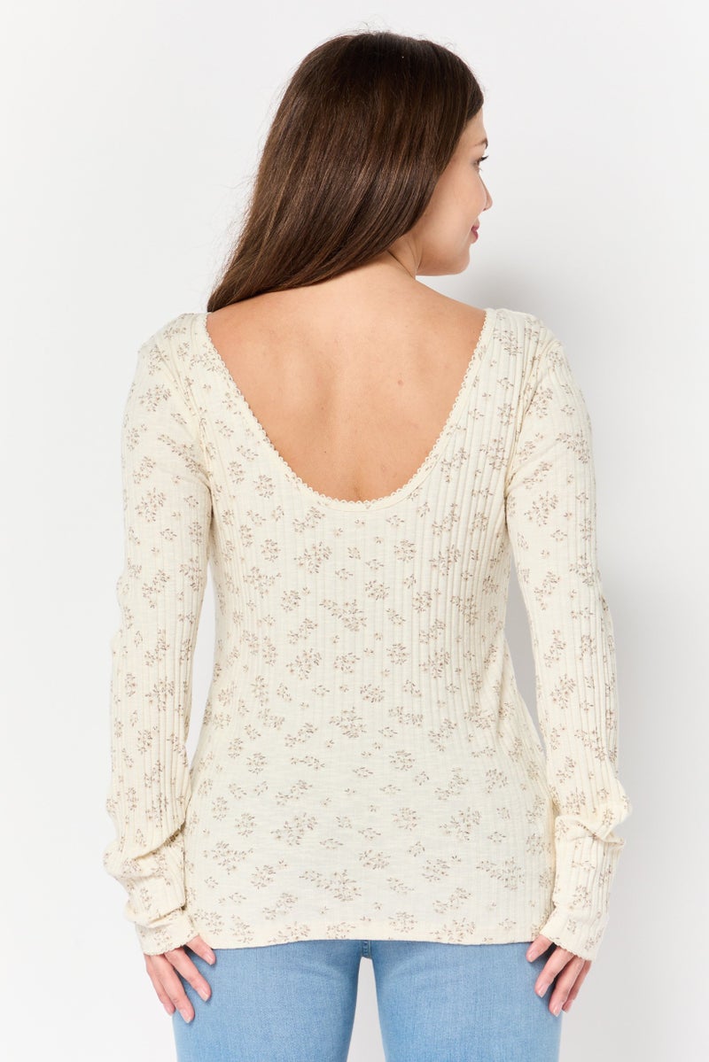 promod Women Crew Neck Floral Print Long Sleeve Top, Multicolor - Image 3