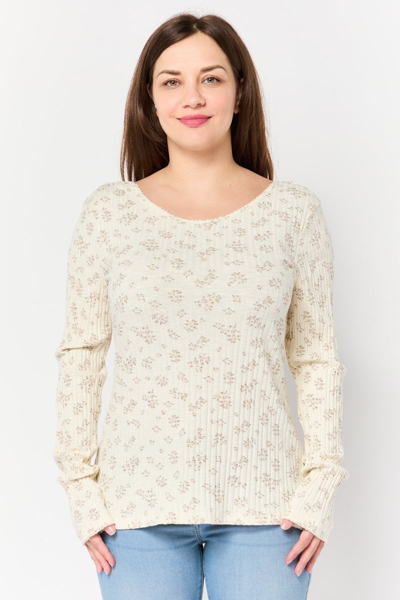 promod Women Crew Neck Floral Print Long Sleeve Top, Multicolor - Image 1