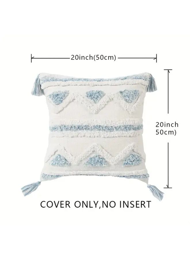 1pc Boho Chic White Tufted Polyester Throw Pillow Cover E12inchx20inch Geometric Placemat Design Square Decorative Cushion Case With Tassels Zip Closure Hand Wash Only No Insert For Living Room Bedroom Sofa - Image 5