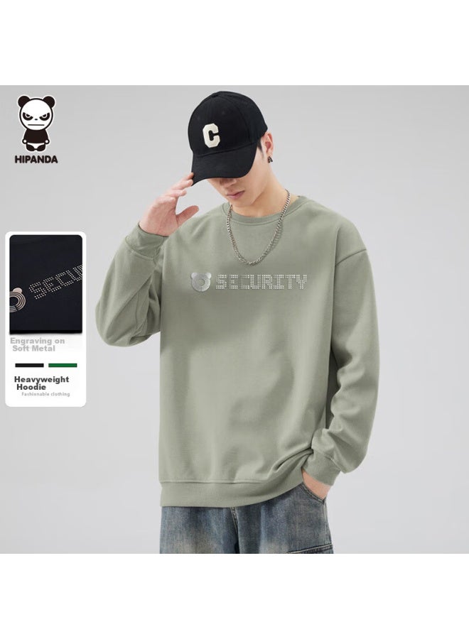 Hipanda Sweatshirt For Men,  Autumn Round Neck American-style Loose Casual Heavyweight Couple Matching Top, Light Bean Green, 2XL - Image 1