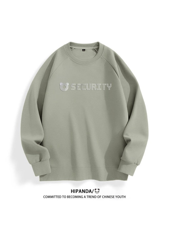 Hipanda Sweatshirt For Men,  Autumn Round Neck American-style Loose Casual Heavyweight Couple Matching Top, Light Bean Green, 2XL - Image 4