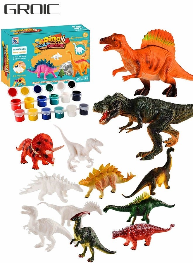 GROIC Dinosaur Painting Kit 14 Piece Set, Kids Crafts and Arts Set, Arts and Crafts Create Dino World Painting Toys 14 Dinosaur Figurines, Fun & Educational Painting Kit - Image 1