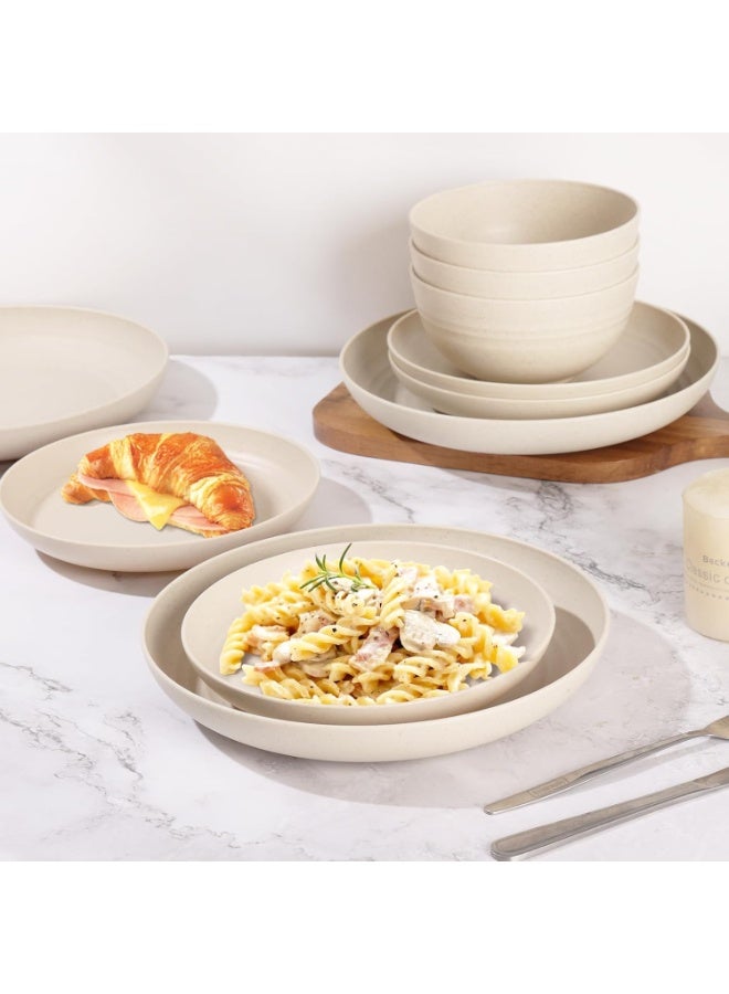 موثوقية التنبؤ طقم عشاء من 32 قطعة، أطباق وأكواب من قش القمح، تكفي 8 أشخاص، أطباق عشاء، طبق حلوى، أطباق حبوب، أكواب، أطباق تخييم خارجية بلاستيكية غير قابلة للكسر (لون أبيض فاتح) - Image 4