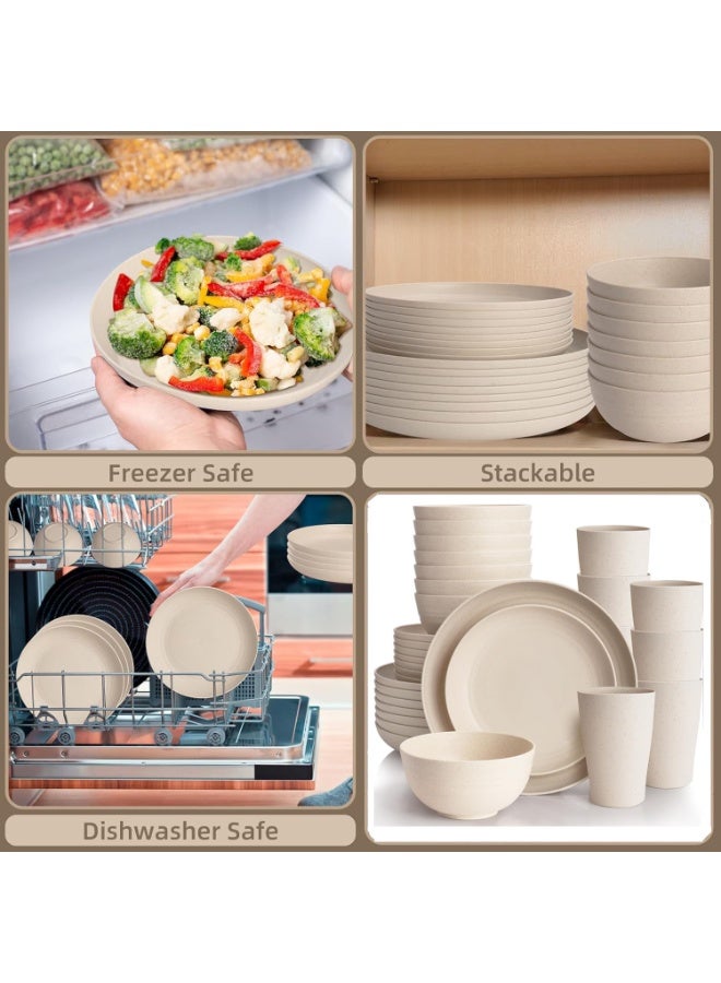 موثوقية التنبؤ طقم عشاء من 32 قطعة، أطباق وأكواب من قش القمح، تكفي 8 أشخاص، أطباق عشاء، طبق حلوى، أطباق حبوب، أكواب، أطباق تخييم خارجية بلاستيكية غير قابلة للكسر (لون أبيض فاتح) - Image 3