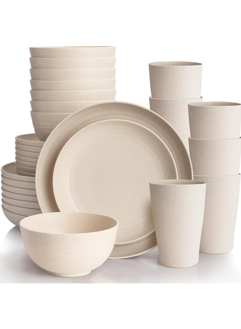 موثوقية التنبؤ طقم عشاء من 32 قطعة، أطباق وأكواب من قش القمح، تكفي 8 أشخاص، أطباق عشاء، طبق حلوى، أطباق حبوب، أكواب، أطباق تخييم خارجية بلاستيكية غير قابلة للكسر (لون أبيض فاتح) - Image 1
