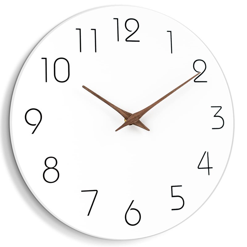 Mosewa Wall Clock 12 Inch Silent Non Ticking Battery Operated Wooden White Modern Office Simple Minimalist Clock Decorative for Kitchen Home Bathroom Living Room