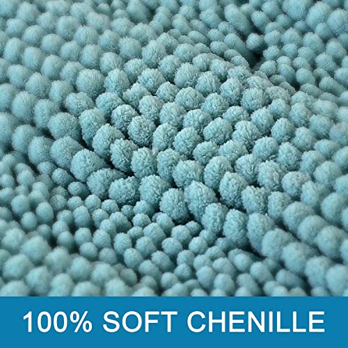H.VERSAILTEX HVERSAILTEX Bathroom Rugs Bath Rugs for Bathroom Non Slip Bath Mats Extra Thick Chenille Striped Rug 17 x 24 Absorbent Soft Shaggy Washable Dry Fast Bath Mats for Bath Room Floor Aqua Haze - Image 3