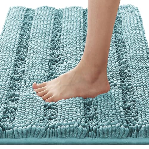 H.VERSAILTEX HVERSAILTEX Bathroom Rugs Bath Rugs for Bathroom Non Slip Bath Mats Extra Thick Chenille Striped Rug 17 x 24 Absorbent Soft Shaggy Washable Dry Fast Bath Mats for Bath Room Floor Aqua Haze - Image 1