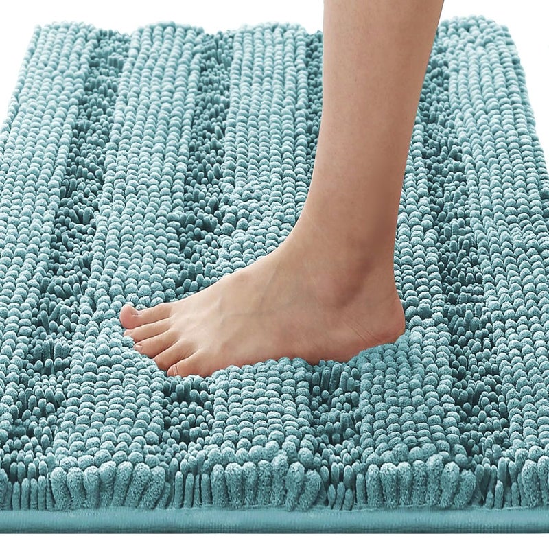 H.VERSAILTEX HVERSAILTEX Bathroom Rugs Bath Rugs for Bathroom Non Slip Bath Mats Extra Thick Chenille Striped Rug 17 x 24 Absorbent Soft Shaggy Washable Dry Fast Bath Mats for Bath Room Floor Aqua Haze - Image 2