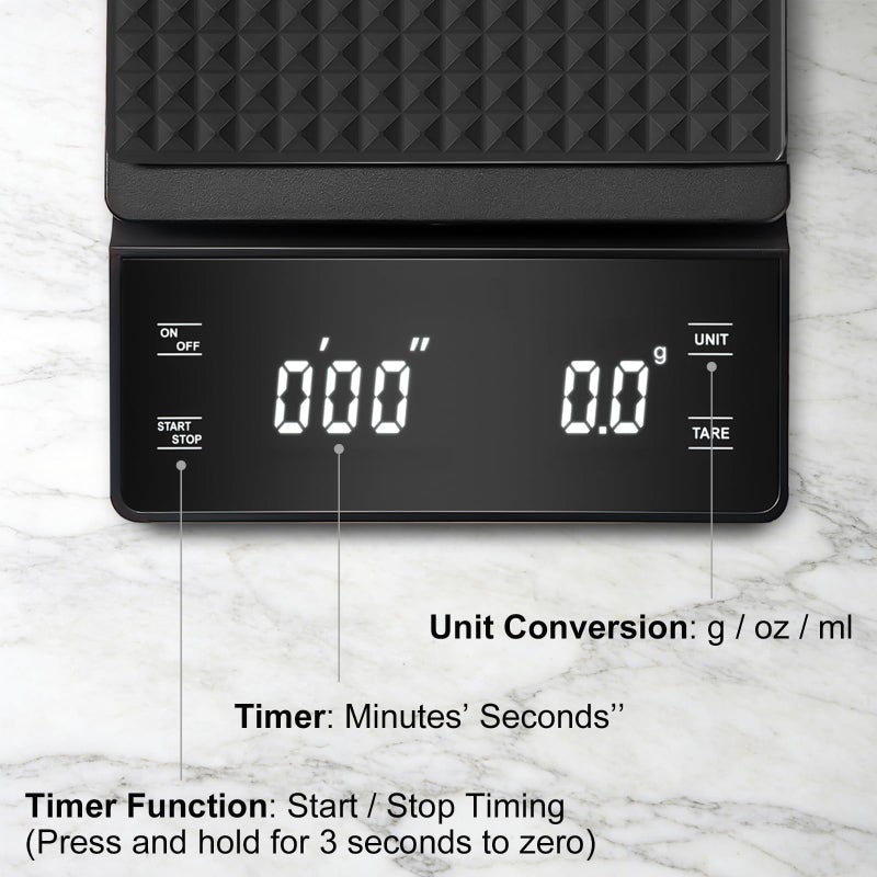 WISHSOM Coffee Scale with Timer, 3kg/0.1g High Precision Espresso Scale, Digital Kitchen Scale for Espresso and Pour-Over Coffee (Batteries Included) - Image 3