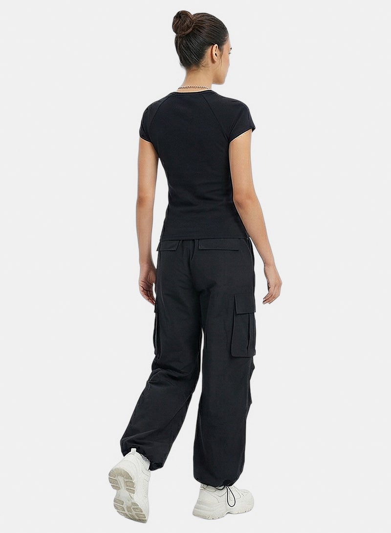 RAVIN Women Black Slim Fit Raglan Sleeve Essential T-Shirt - Image 4