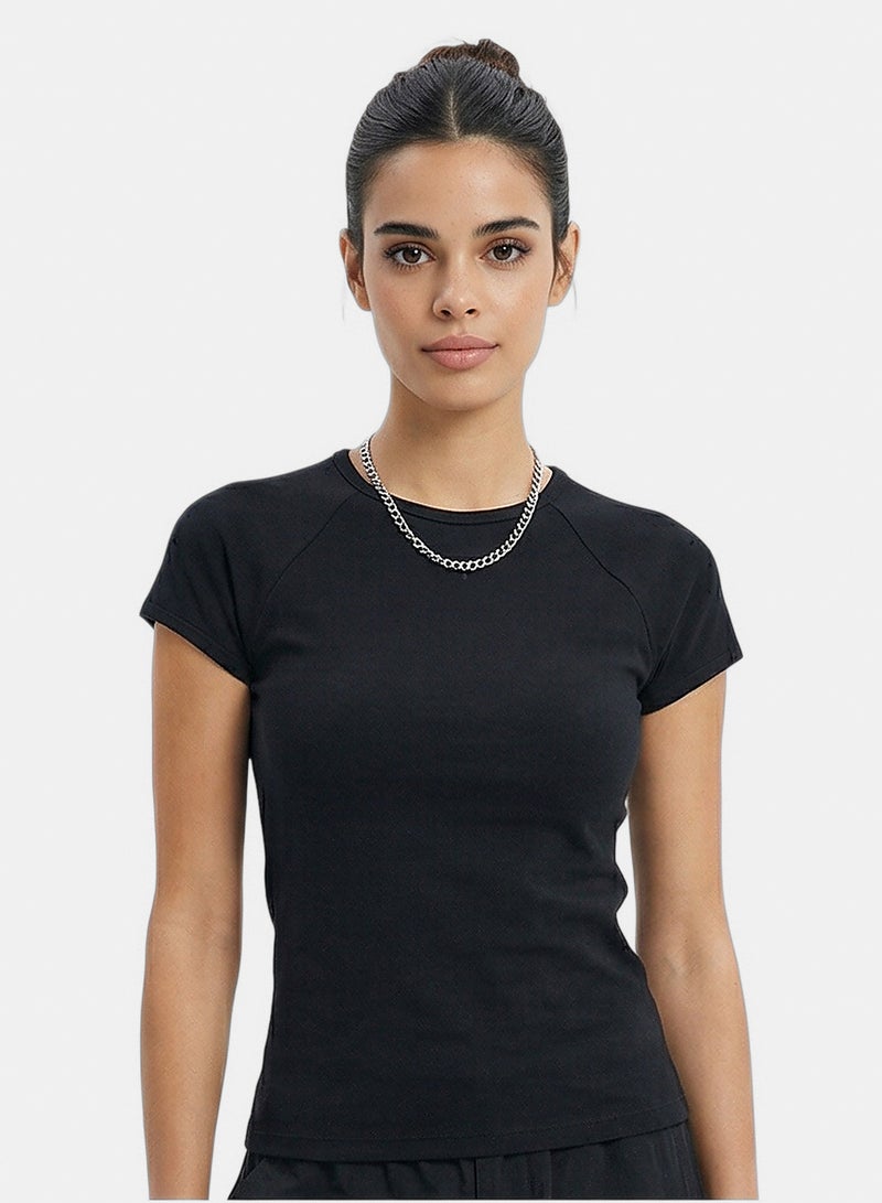 RAVIN Women Black Slim Fit Raglan Sleeve Essential T-Shirt - Image 1