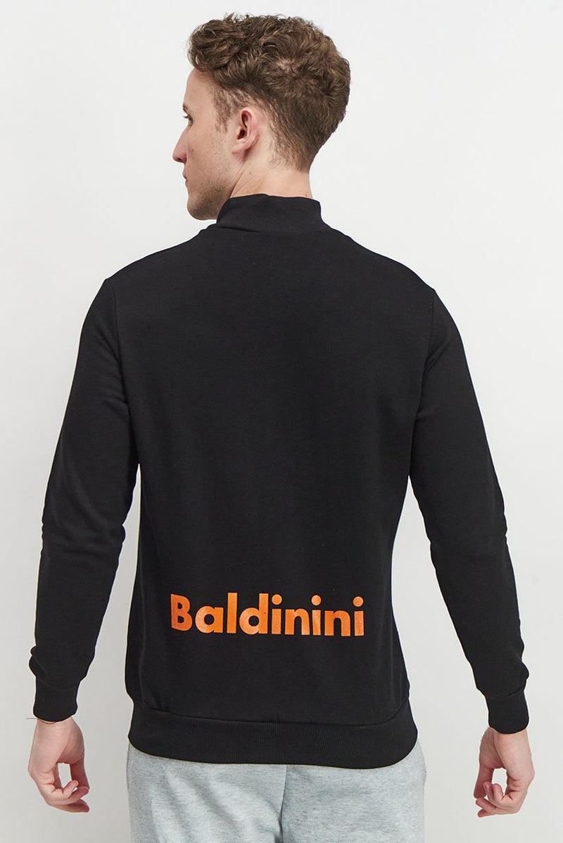 Baldinini سويت شيرت رجالي بأكمام طويلة وياقة عالية بسحاب كامل، أسود وبرتقالي - Image 3